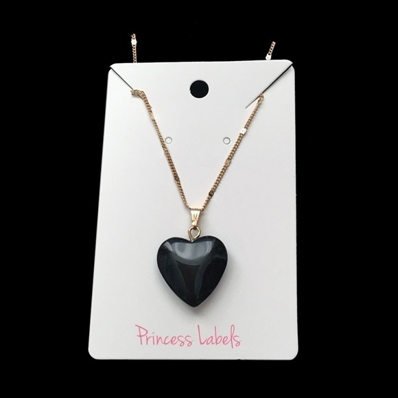 HAND Crafted Necklace Black Hearted Heart of Glass Gold Plated Chain - Picture 3 of 7